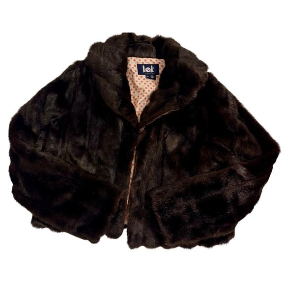 Y2K Vintage l.e.i. Women's Faux Fur Open Front Jacket Brown Size XL Collared - Picture 1 of 7